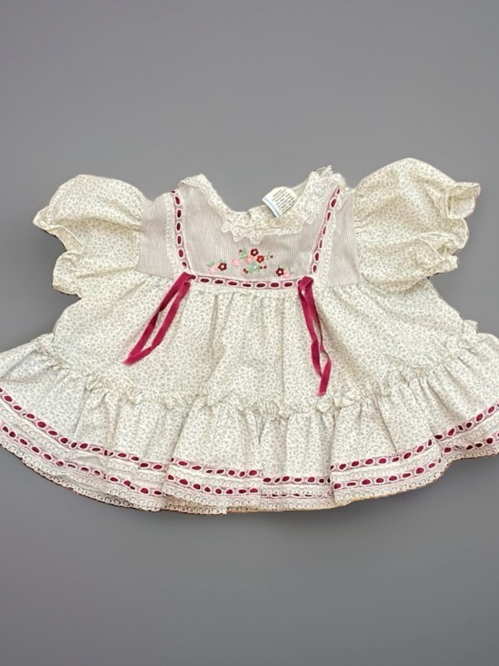 Vtg Petit Jouet Cottagecore Baby Dress 12 Months Floral Lace